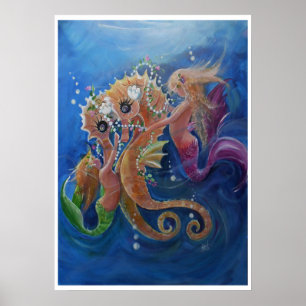 Dressed up Sea Horses Poster