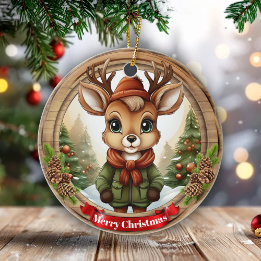 Dressed Whimsical Reindeer Fun Holiday Season 🦌🎄 Ceramic Ornament
