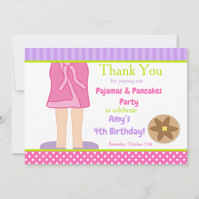 Dressing Gown Pyjamas and Pancakes Party Thank You Card (Front)