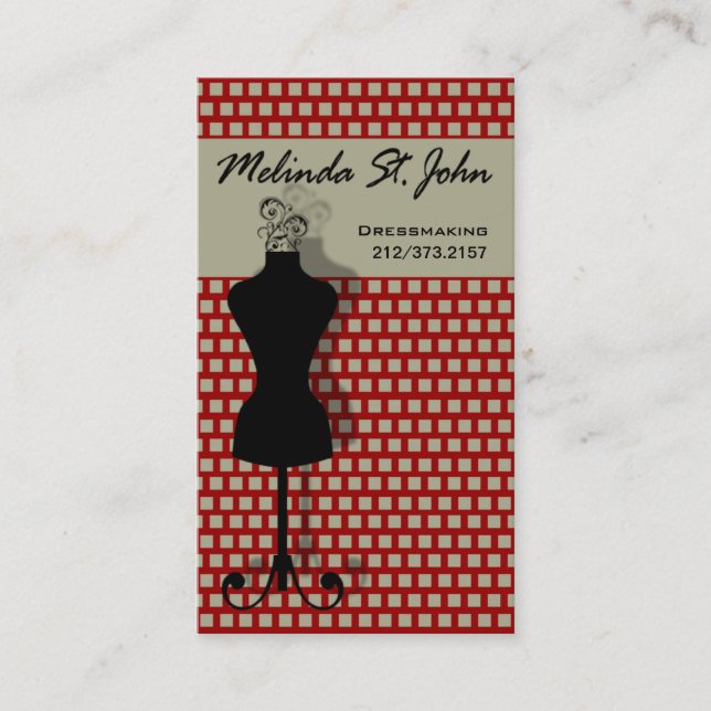 Dressmaker Mannequin Sewing Fashion Designer Business Card (Front)
