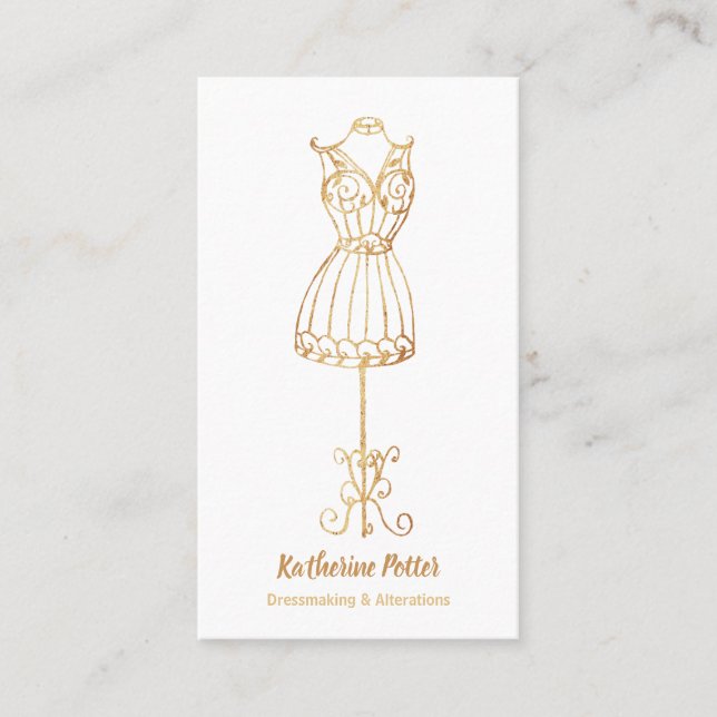 Dressmaker Seamstress Gold Glitter Mannequin Busin Business Card (Front)