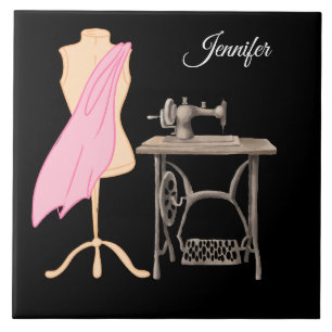 Dressmaker, Sewing Machine, Customisable Name Ceramic Tile