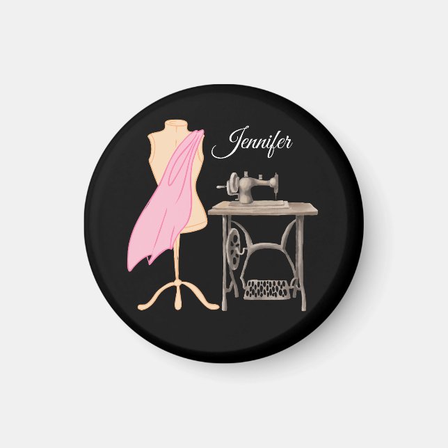 Dressmaker, Sewing Machine, Customizable Name Magnet (Front)