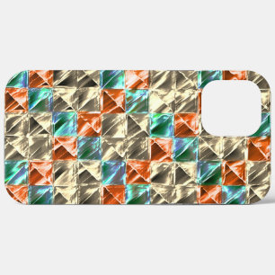 Dressy beige, cyan and coral tiles or stained iPhone 12 pro max case