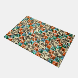Dressy beige, cyan and coral tiles or stained doormat