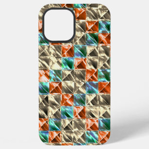 Dressy beige, cyan and coral tiles or stained iPhone 12 pro max case