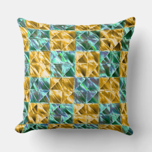 Dressy mint green to yellow tile or stained chess Cushion