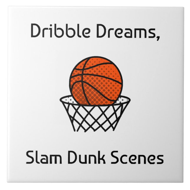 Dribble Dreams, Slam Dunk Scenes Basketball Ceramic Tile (Front)