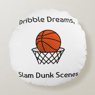 Dribble Dreams, Slam Dunk Scenes Basketball Round Cushion