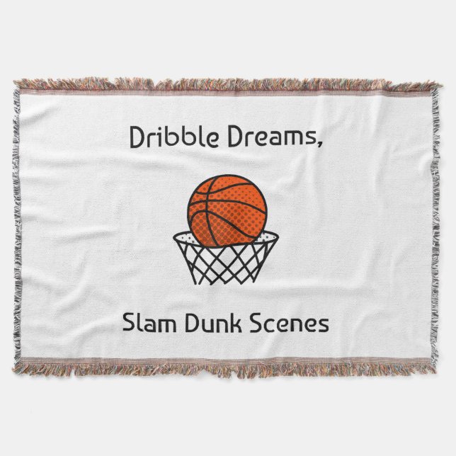 Dribble Dreams, Slam Dunk Scenes Basketball Throw Blanket (Front)