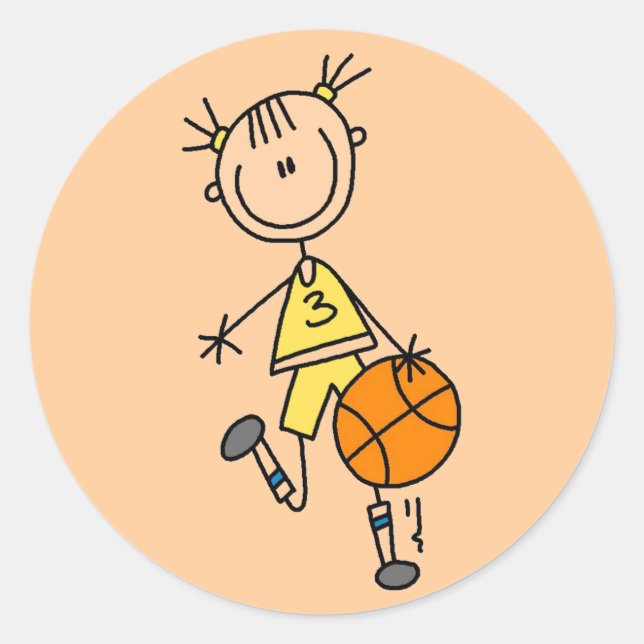 Dribbling Girl Basketball Tshirts and Gifts Classic Round Sticker (Front)