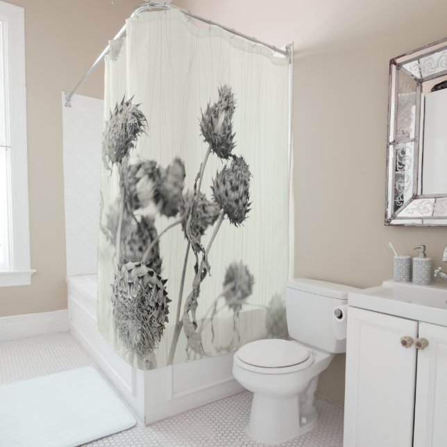 Dried Artichoke Plants Soft Monochrome Cream Shower Curtain (In Situ)