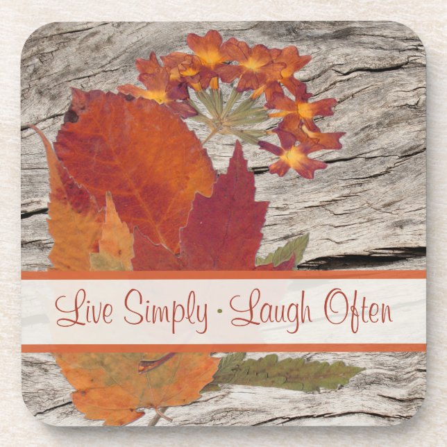 Dried Autumn Leaves and Flowers Coaster Set (6) (Front)