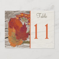 Dried Autumn Leaves and Flowers Table Number