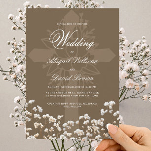 Dried Baby's Breath on Brown Religious Wedding Invitation