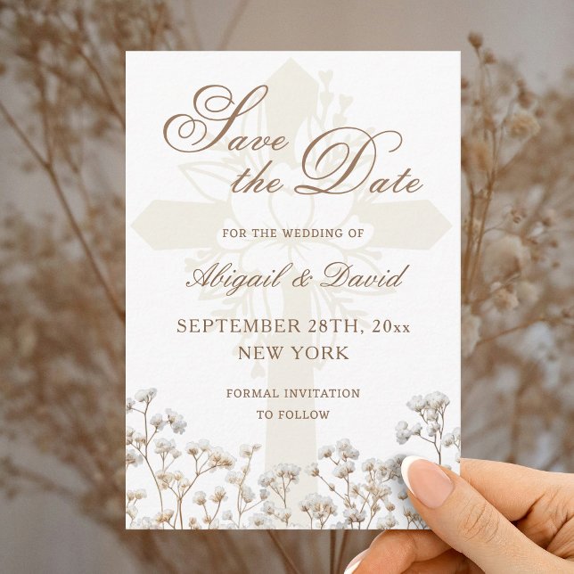 Dried Baby's Breath Religious Wedding Save The Date (Creator Uploaded)