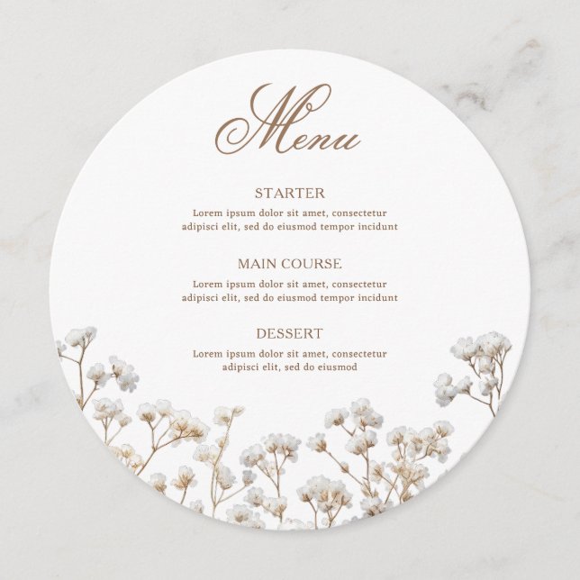 Dried Baby's Breath Round Menu (Front)