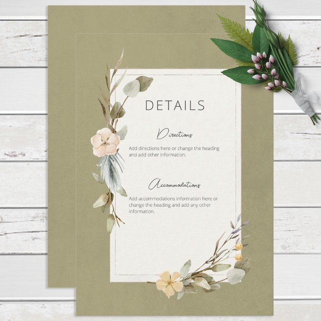 Dried Boho Floral Frame Sage Wedding Details Enclosure Card (Creator Uploaded)