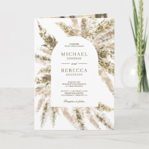 Dried Boho Pampas Grass Arch Photo QR Code Wedding Invitation