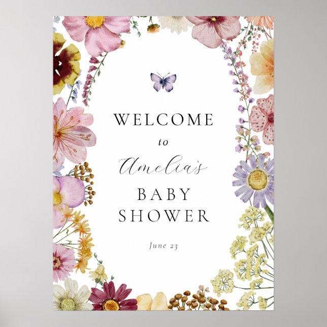 Dried Boho Wildflower Baby Shower Welcome Sign (Front)