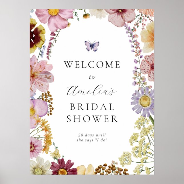 Dried Boho Wildflower Bridal Shower Welcome Sign (Front)