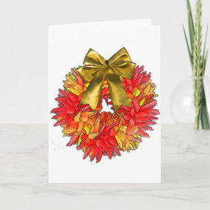 Dried Chilli Pepper Wreath & Gold Bow Holiday Card
