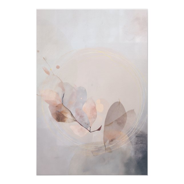 Dried Eucalyptus Leaves Gold Circle Minimal Art Poster (Front)