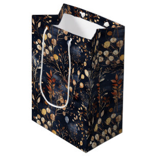 Dried Floral and Gold Coloured Leaves Medium Gift Bag