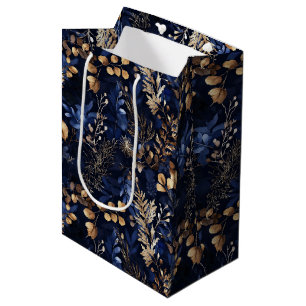 Dried Floral and Gold Coloured Leaves Medium Gift Bag