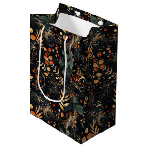 Dried Floral and Gold Coloured Leaves Medium Gift Bag