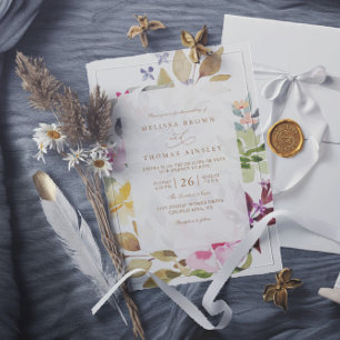 Dried Floral Watercolor Art Rustic QR Code Wedding Invitation