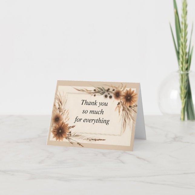 Dried Flower and Grass Frame and Border Thank You Card (Front)