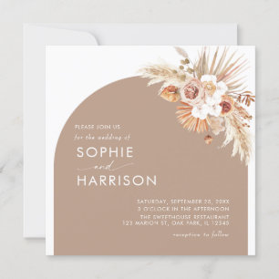 Dried Flower Arch Boho Pampas Grass Square Wedding Invitation