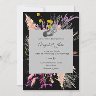 Dried Flower/ Black and White Wedding Invitation