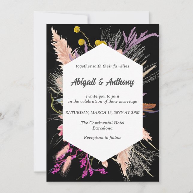 Dried Flower/ Black and White Wedding Invitation (Front)