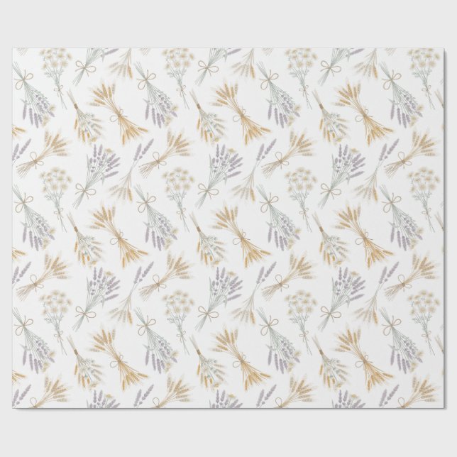 Dried Flower Bundle Chamomile Lavender Wheat Wrapping Paper (Flat)