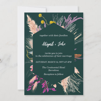 Dried Flower Geometric Border Darkgreen Background Invitation