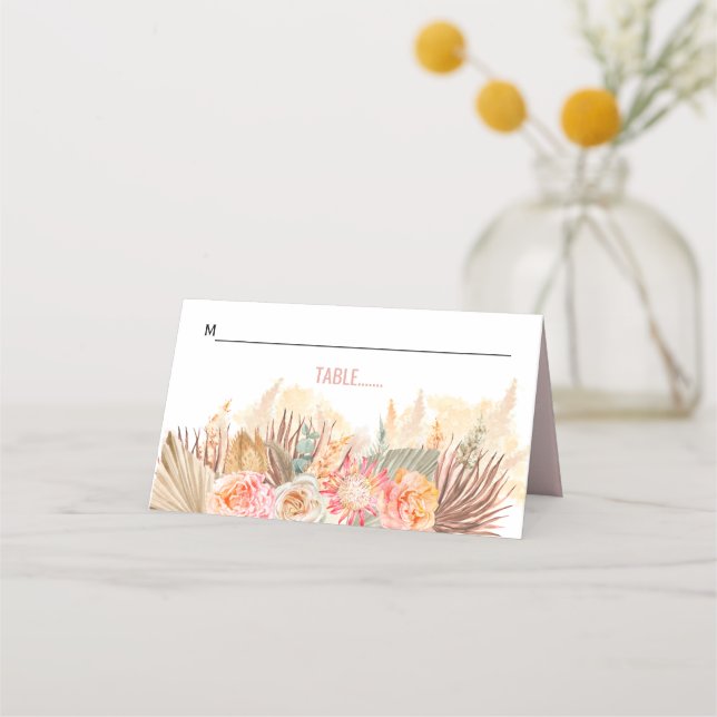 Dried flowers and pampas grass stained soft pink place card (Front)