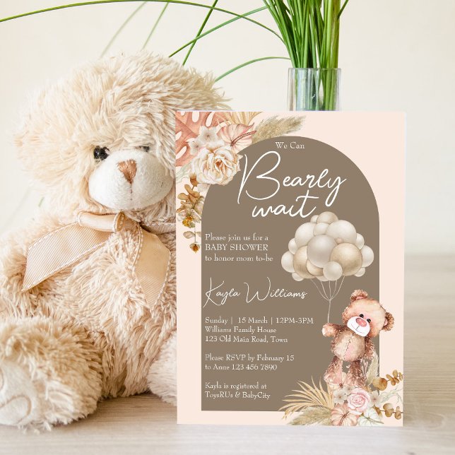 Dried flowers arch boho teddy bear balloons invitation (Creator Uploaded)