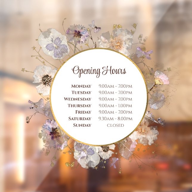 Dried Flowers Circle Opening Hours Window Cling (Sheet 2)