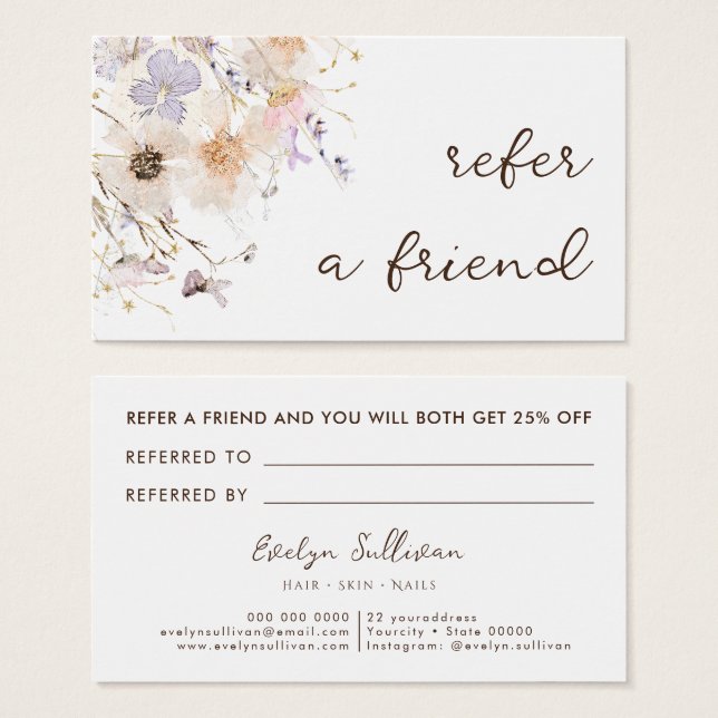Dried flowers elegant referral card (Front & Back)