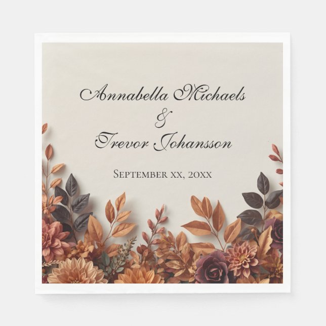 Dried Flowers Fall Floral Custom Name Napkin (Front)
