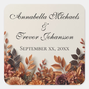 Dried Flowers Fall Floral Custom Name Square Sticker