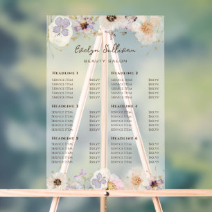Dried Flowers Price List Acrylic Sign