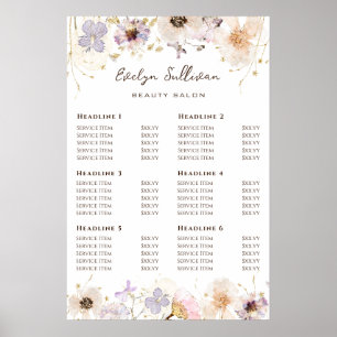 Dried Flowers Price List Poster