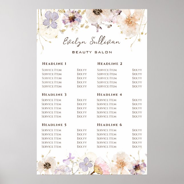 Dried Flowers Price List Poster (Front)