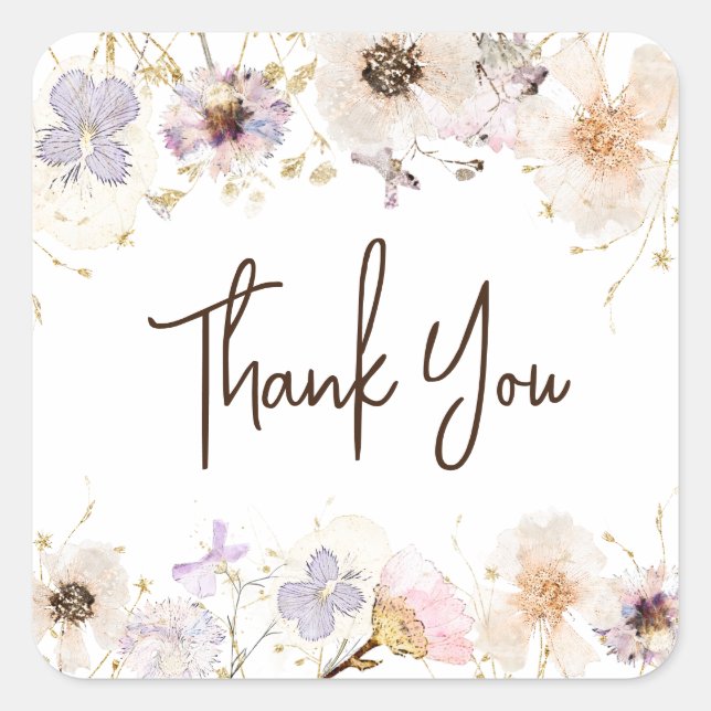 Dried Flowers Thank you Square Sticker (Front)