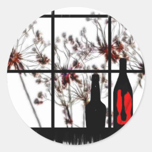 Dried flowers windowsill with red glass bottle classic round sticker