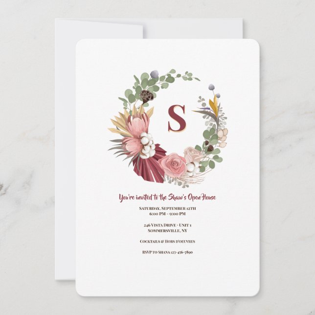 Dried Flowers Wreath  Invitation (Front)