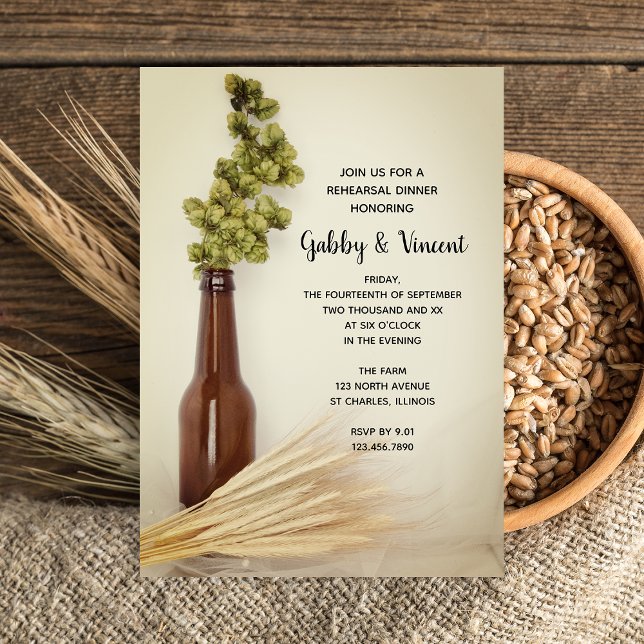 Dried Hops and Wheat Brewery Rehearsal Dinner  Invitation (Creator Uploaded)